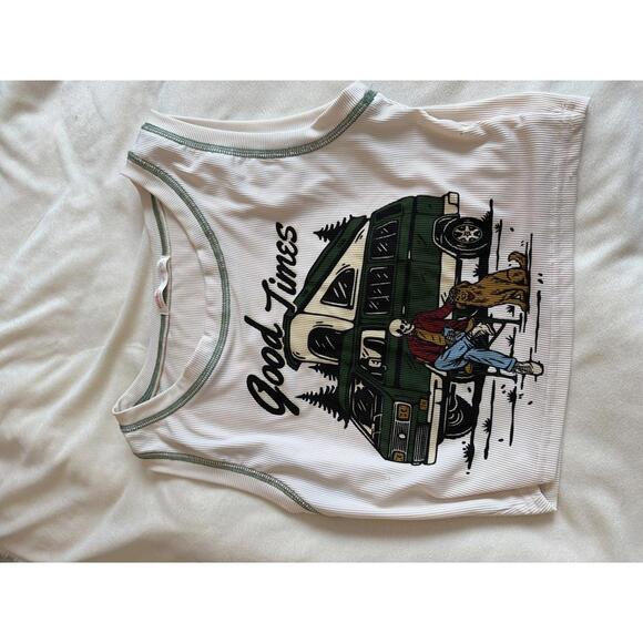ROMWE Tops - Romwe Good Times Skeleton Camper Van Graphic Ribbed Crop Tank Top Cream‎ Size M